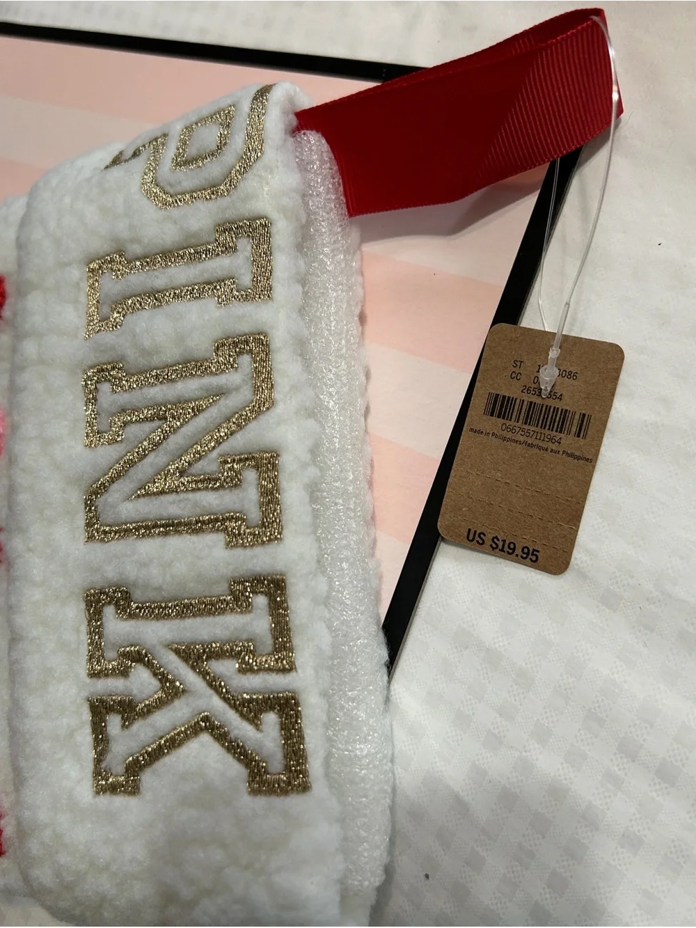 PINK Victoria's Secret White Sherpa Stocking and VS PINK BATH BOMB